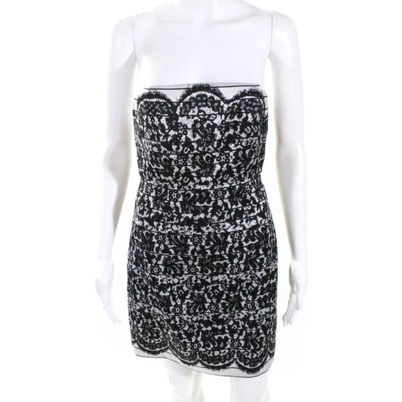 Tibi Strapless Silk & Wool Black Lace Print Mini Dress EUC - Picture 11 of 11